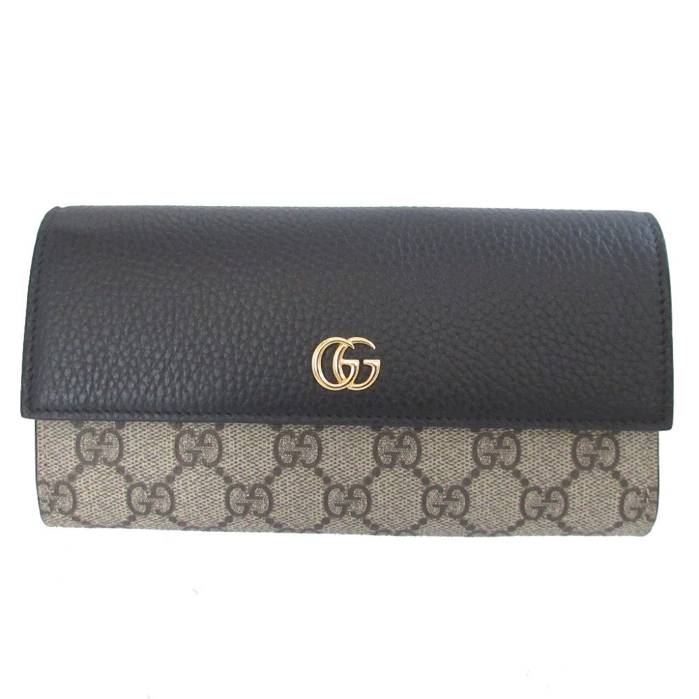 Gucci Double G 735594 GG Supreme Leather Beige Black Bi-fold Long Wallet 1161...
